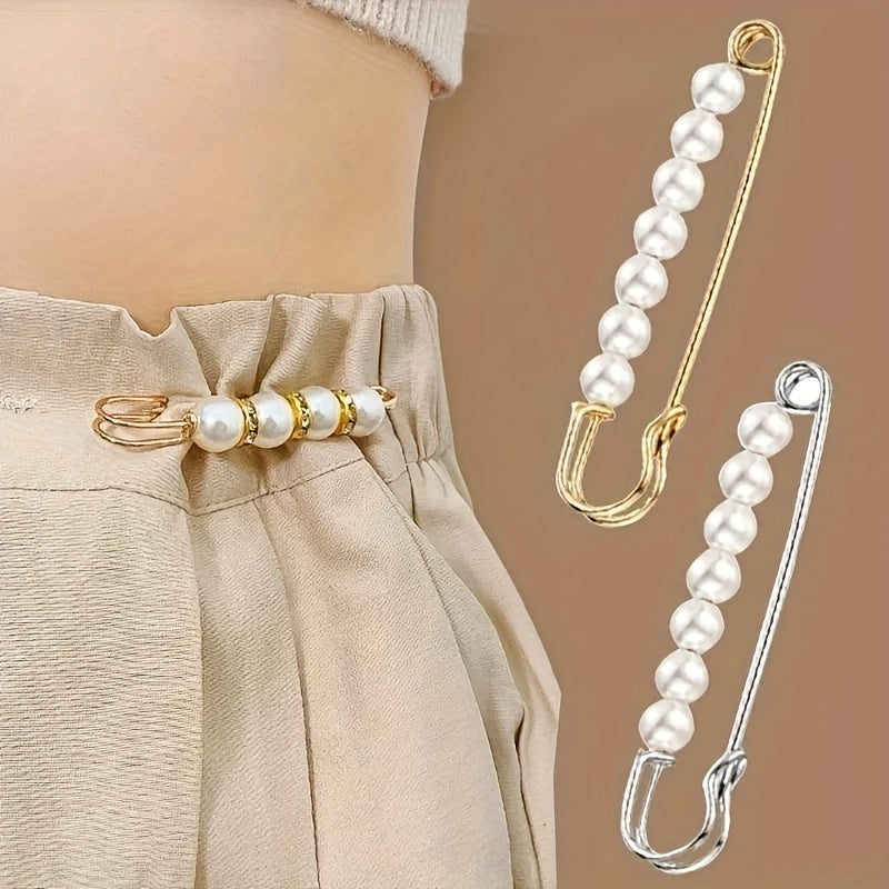 Faux Pearl Waist Pin Scarf Safety Hijab Clip Shawl Buckle Pin Brooch Sweater Pins Brooches For Women