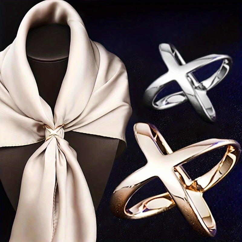 1PC Ladies Circular Versatile Simple Xshaped Female Accessory Shawl With Knot Buckle Ring Scarf Clip